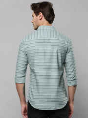 Men Green Striped Casual Shirt-COMPACTSTRIPE-4798-Seagreen