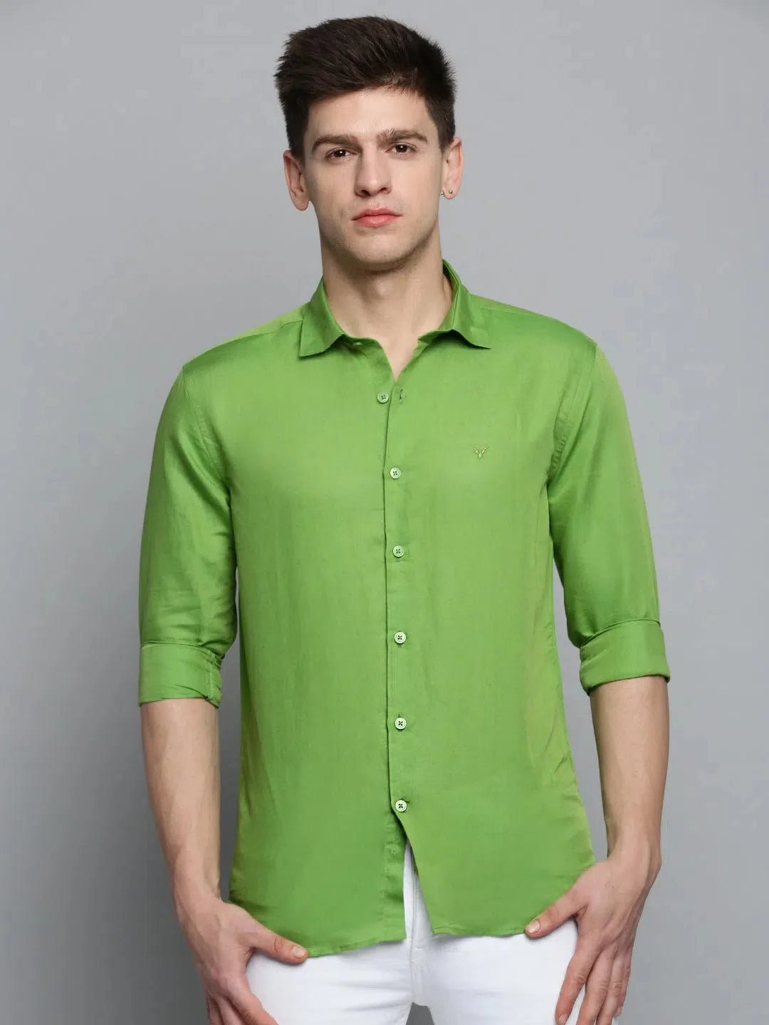 Elegant Green Cotton Mens Shirt - Solid Casual Shirt | DesiQlo