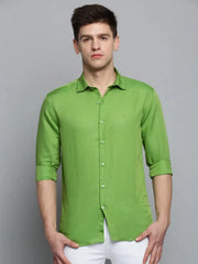 Men Green Solid Casual Shirt-MUNIFICENCEPLAIN-3395-Green