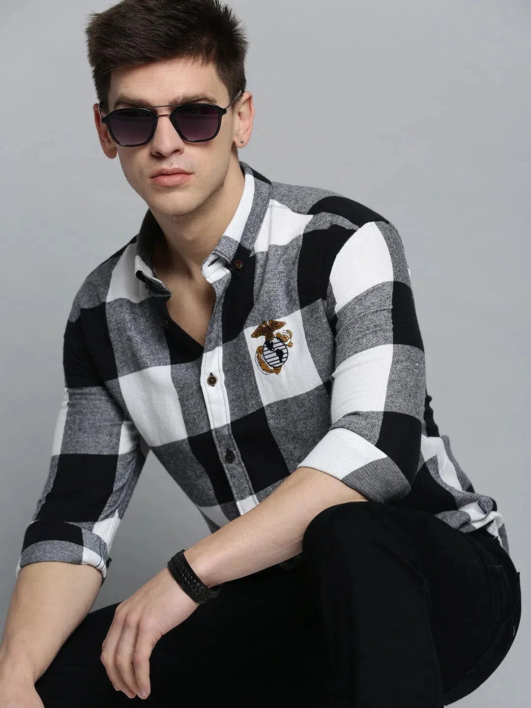 White Checked Mens Cotton Shirt - Casual Shirts | DesiQlo