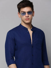 Men Navy Solid Casual Shirt-LISHALINEN-3052-Navyblue