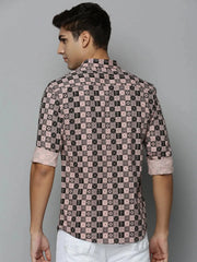 Men Peach Printed Casual Shirt-HARPERPRINT-1690-Peach