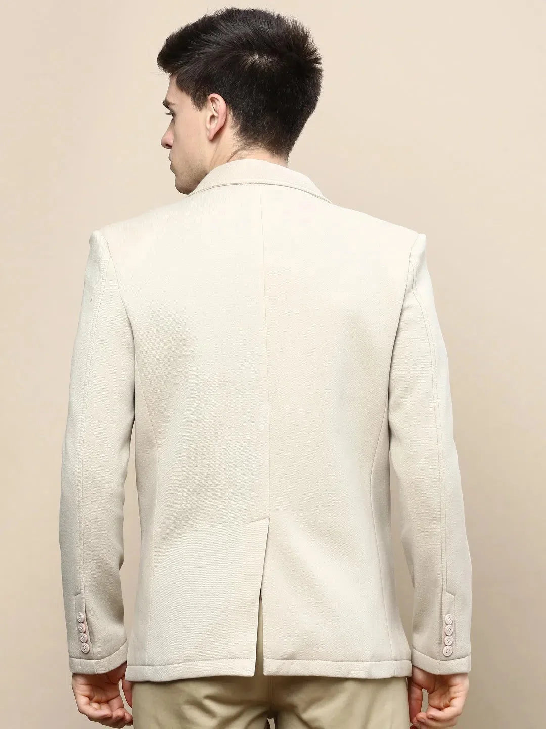 Beige Cotton Men's Ethnic Wear: Solid Nehru Jacket Blazer