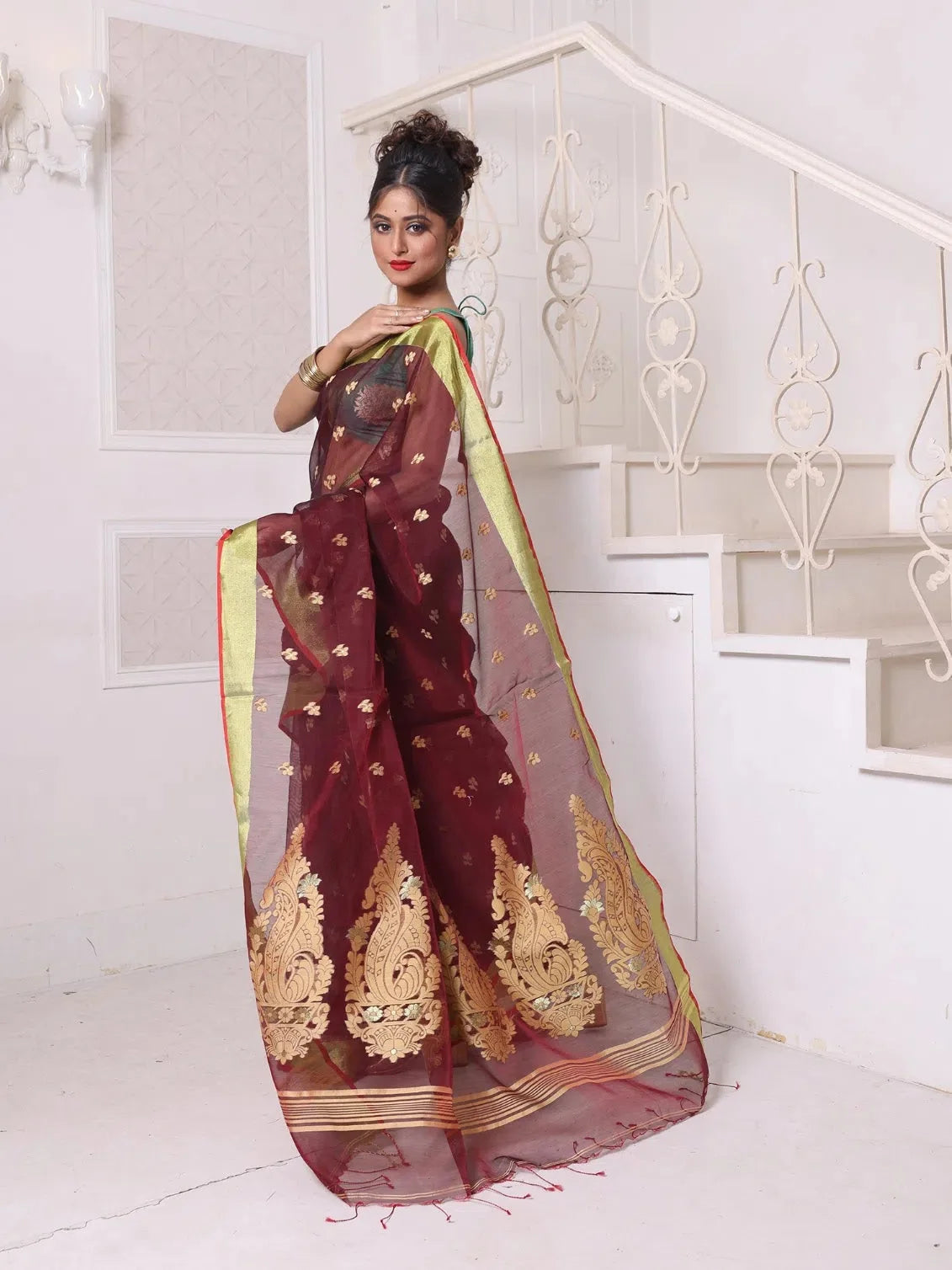 Maroon Cotton Saree | Designer Sarees India
