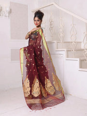 Ecru Cotton Ikat Saree With Ganga Jamuna Border-MA66BCT431380074
