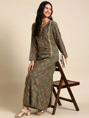 Women's Green Printed Anarkali Kurta-RF-1775-Olive