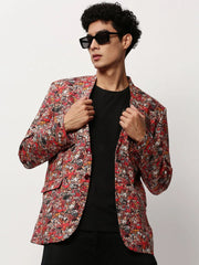 Men Rust Printed Casual Blazers-SOBLZ-082-9-Rust
