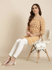 Women Floral Mustard Straight Kurti-ON-758-Mustard