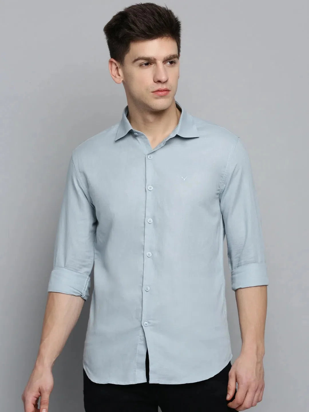 Mens Blue Solid Cotton Shirt - Casual Style | DesiQlo