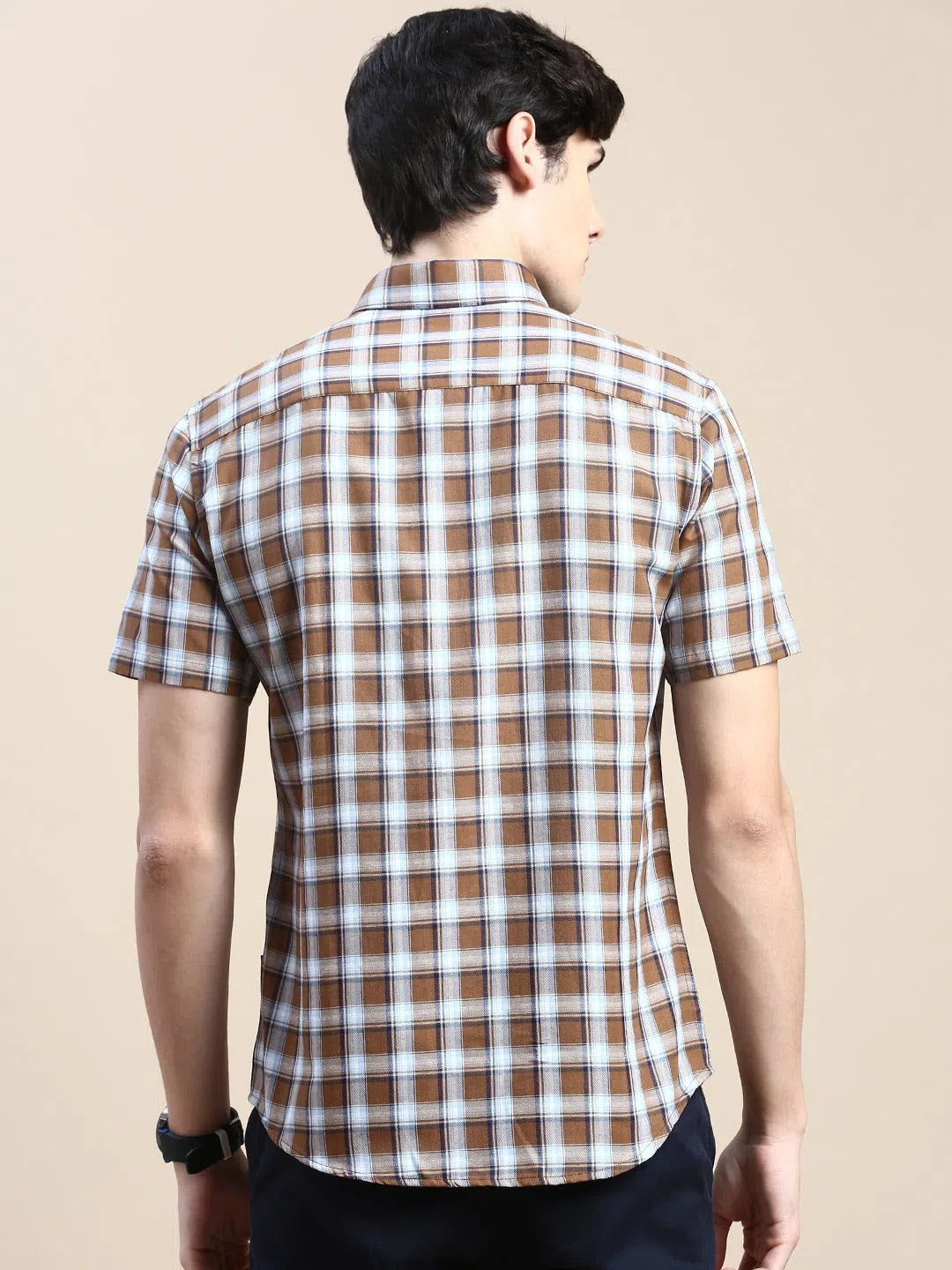 Buy Men's Khaki Checked Cotton Shirt | Casual & Stylish