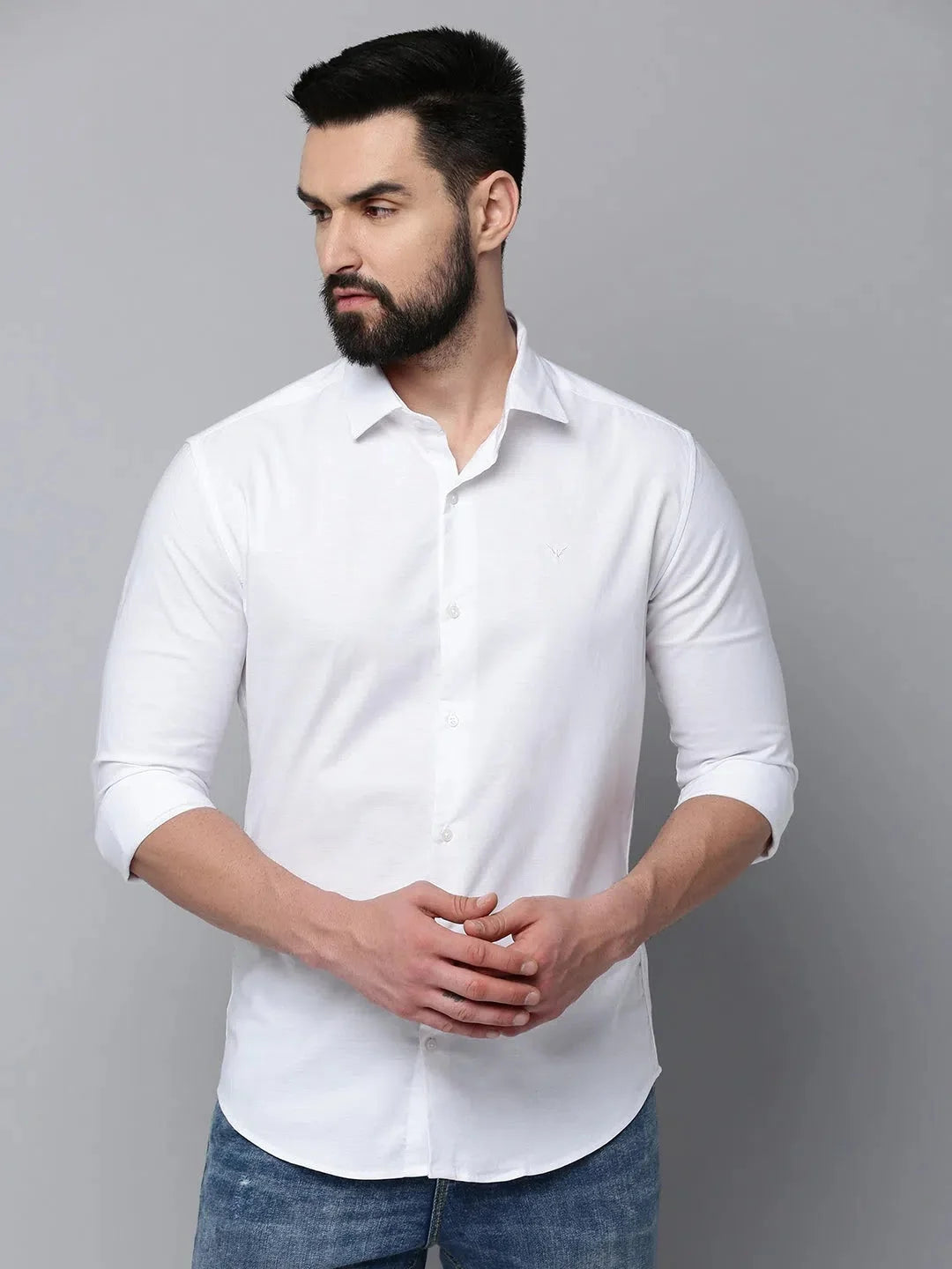 Men's White Solid Cotton Shirt - Classic Casual Style