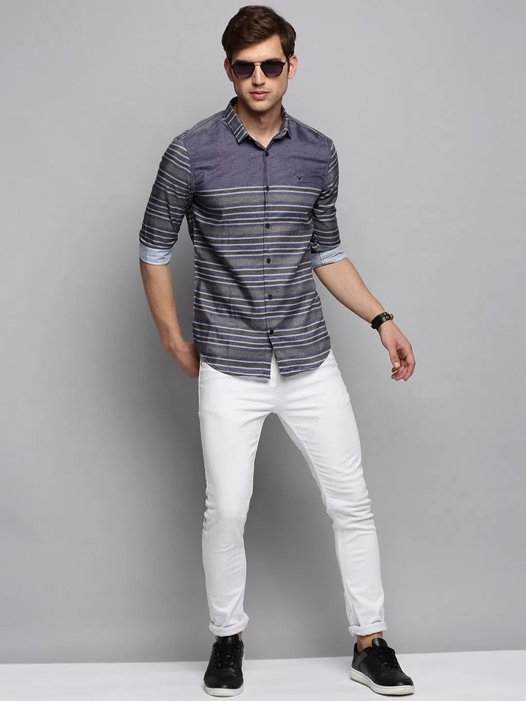 Wholesale Men Grey Striped Casual Shirt