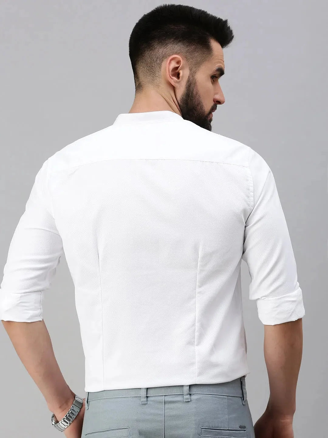 White Self Design Cotton Shirt for Men | Buy Formal Shirts
