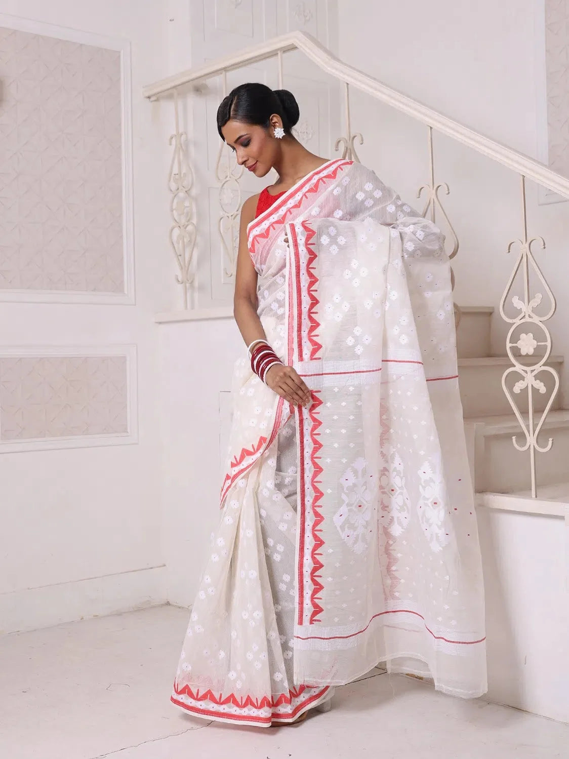 Off White Cotton Jamdani Saree | Indian Wedding Sarees