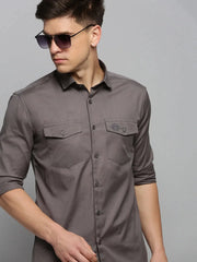 Men Grey Solid Casual Shirt-ALIFEROUSPLAIN-3368-Grey