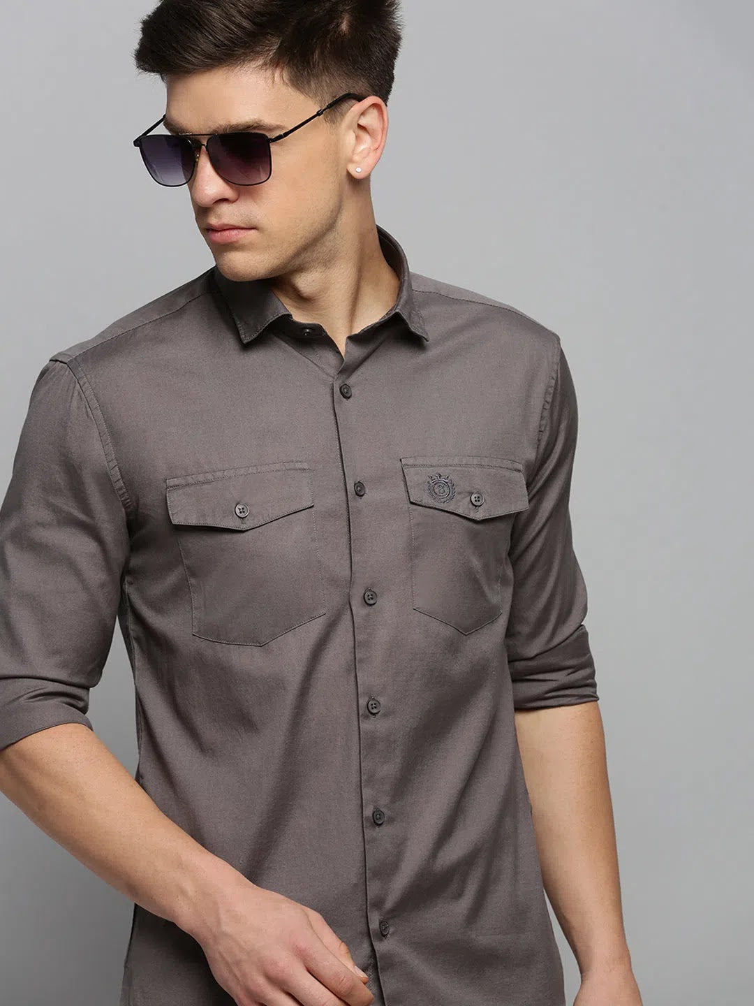 Men Grey Solid Casual Shirt-ALIFEROUSPLAIN-3368-Grey