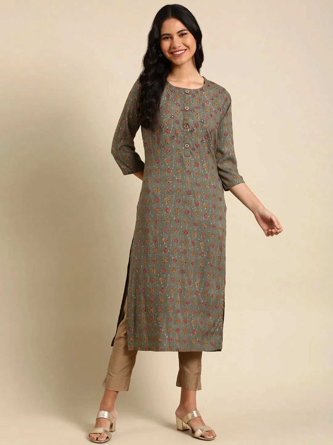 Grey Printed Cotton Kurta | Women's Indian Kurta Style