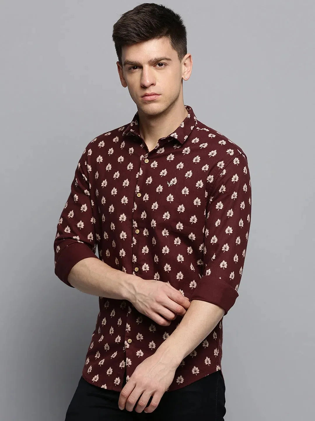 Brown Printed Mens Shirt | DesiQlo Casual Cotton Shirt