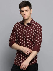 Men Brown Printed Casual Shirt-BRITANNICKPRINT-3021-Coffeebrown
