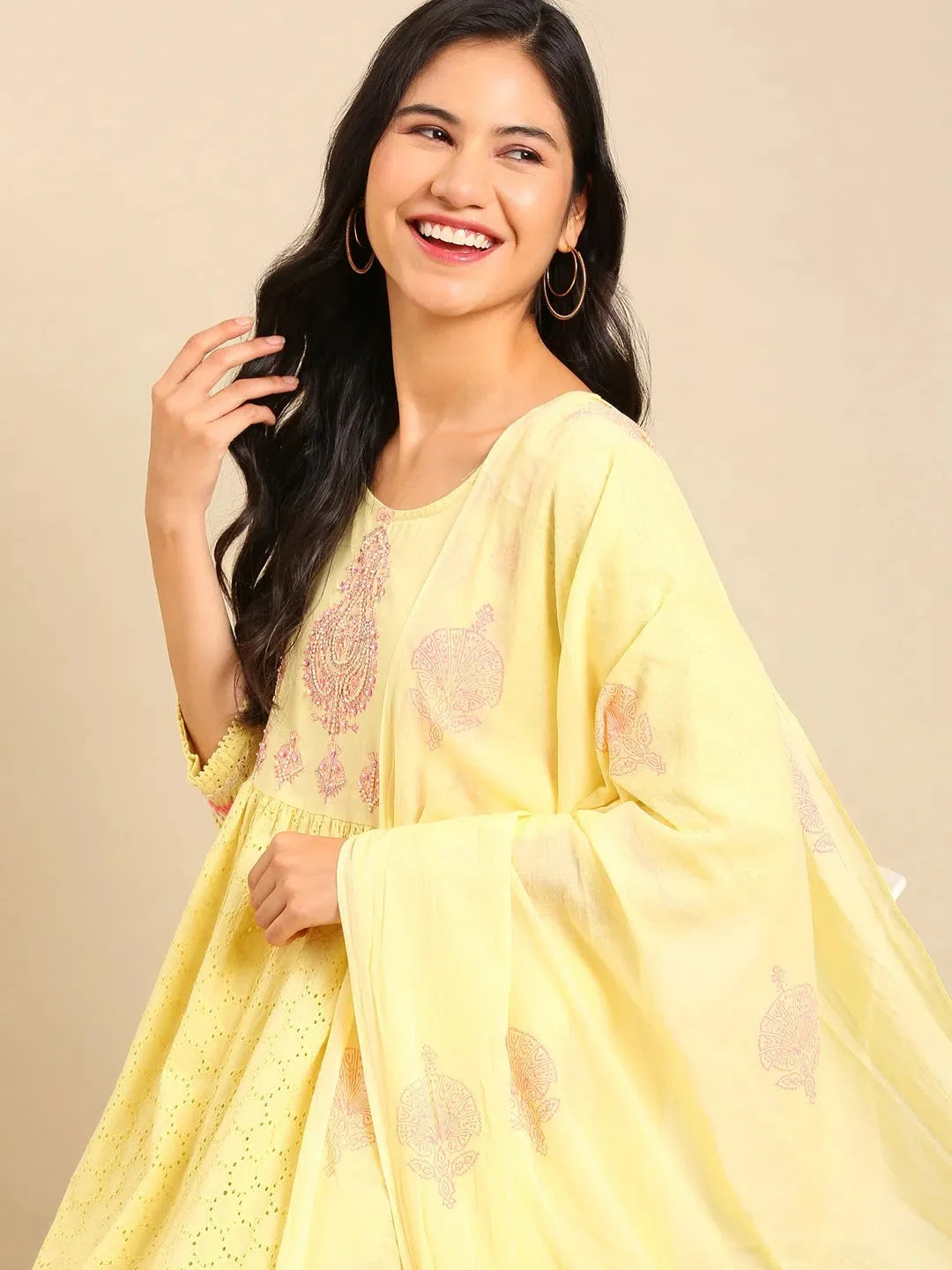 Yellow Embroidered Kurta Set | Cotton Women's Kurta Sets