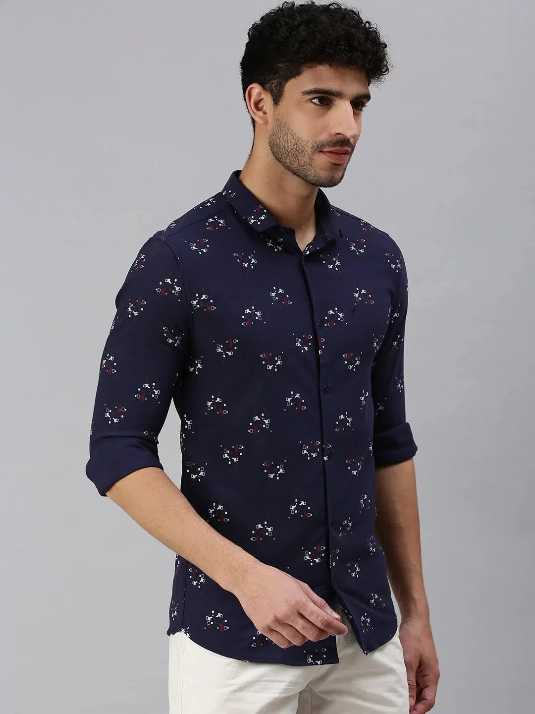 Navy Blue Printed Mens Shirt | Cotton Casual Shirts