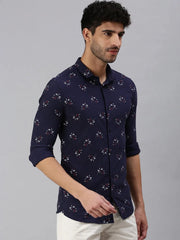 Men Navy Blue Printed Casual Shirt-STANDARDPRINT-1297-Navyblue