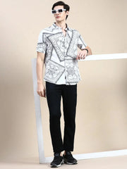 Men White Printed Casual Shirt-GEORGE-1631-White