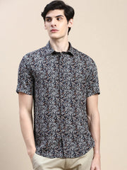 Men Black Printed Casual Shirt-GEORGE-1648-Black