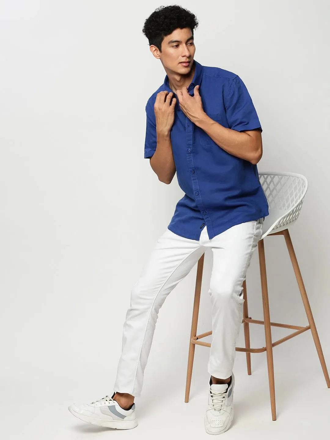 Shop Blue Solid Mens Shirt - Cotton Casual Shirt | DesiQlo