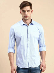 Men Blue Solid Casual Shirt-CELLOKNITS-4971-Blue