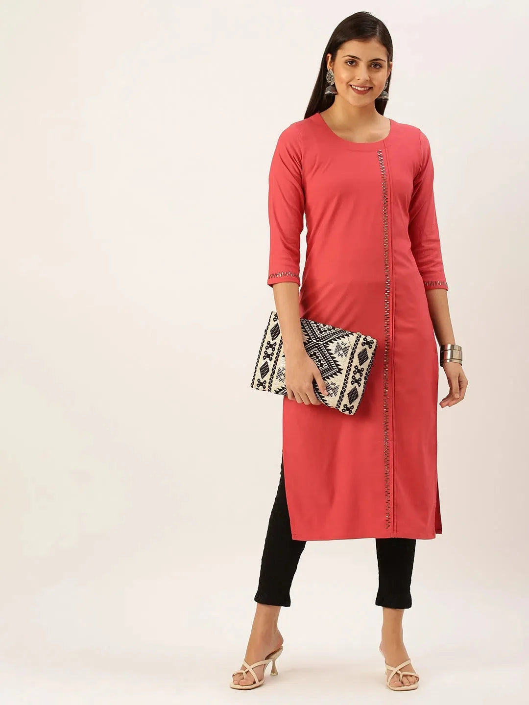 Red Embellished Kurta | Cotton Indian Kurta Ladies Online