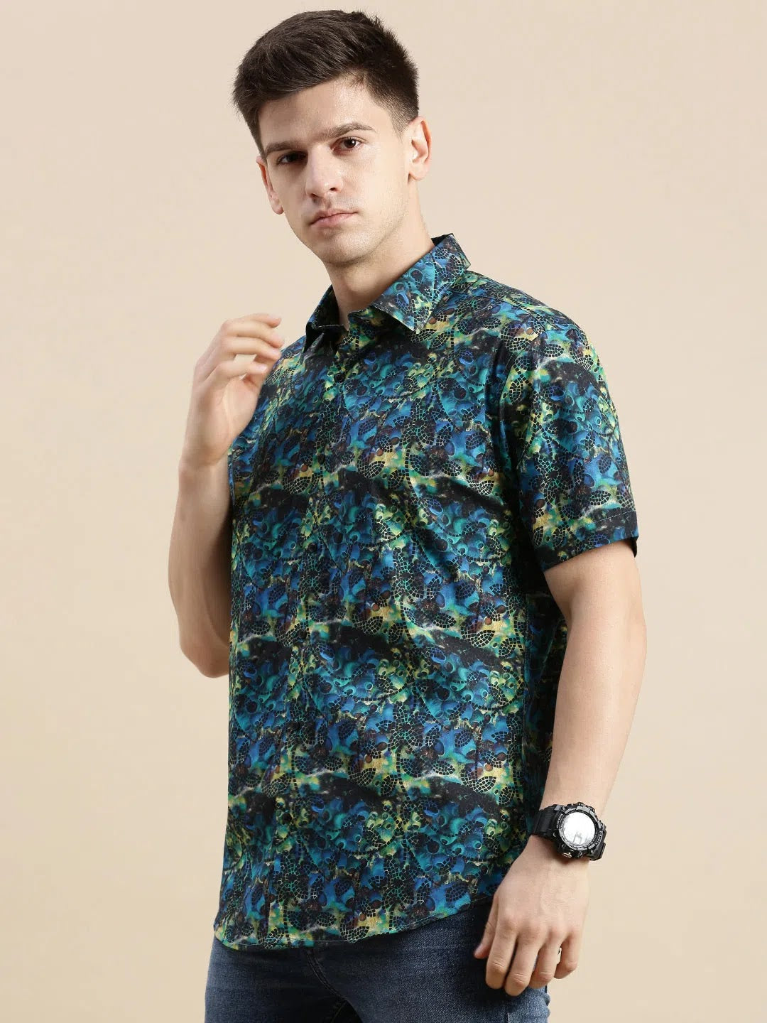 Abstract Print Mens Shirt - Galleria Multi Color Satin Shirt