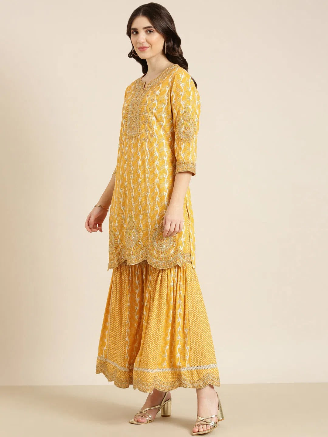 Mustard Embroidered Kurta Set | Designer Indian Kurta Sets