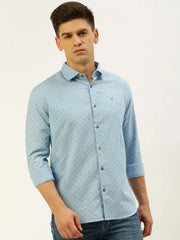 Men Blue Printed Casual Shirt-REPLAYPRINTSLINEN-3456-Blue