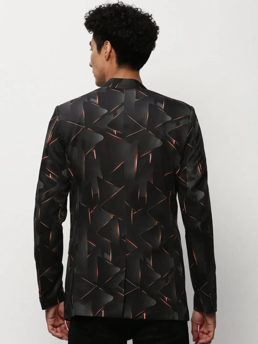 Black Printed Men's Ethnic Wear Cotton Casual Blazer | DesiQlo