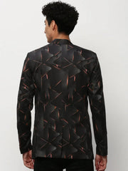 Men Black Printed Casual Blazers-SOBLZ-083-4-Black