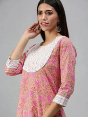 Women's Peach Printed Kurta SetsS386-Peach