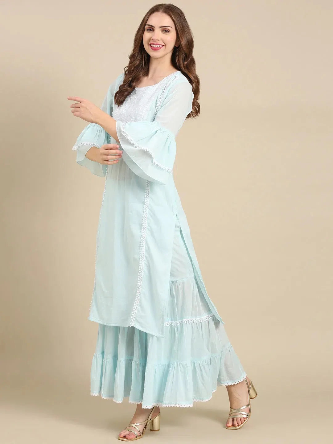 Women's Blue Solid Cotton Kurta Set | Indian Kurta Sets