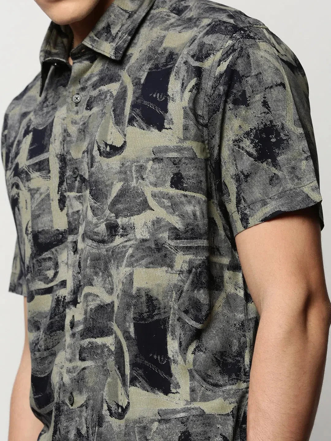Khaki Printed Mens Shirt - Abstract Cotton Casual Shirts