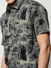 Men Khaki Printed Casual Casual Shirts-GEORGE-1654-Khaki