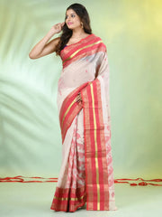 Off White Cotton Ikat Saree With Ganga Jamuna Border-MA66BCT431380033