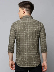 Men Green Checked Casual Shirt-FLIORIONIEPRINT-3497-Olive