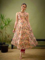 Women Beige Floral Side Cut Out Anarkali Dress-SHDRS10633-XXL