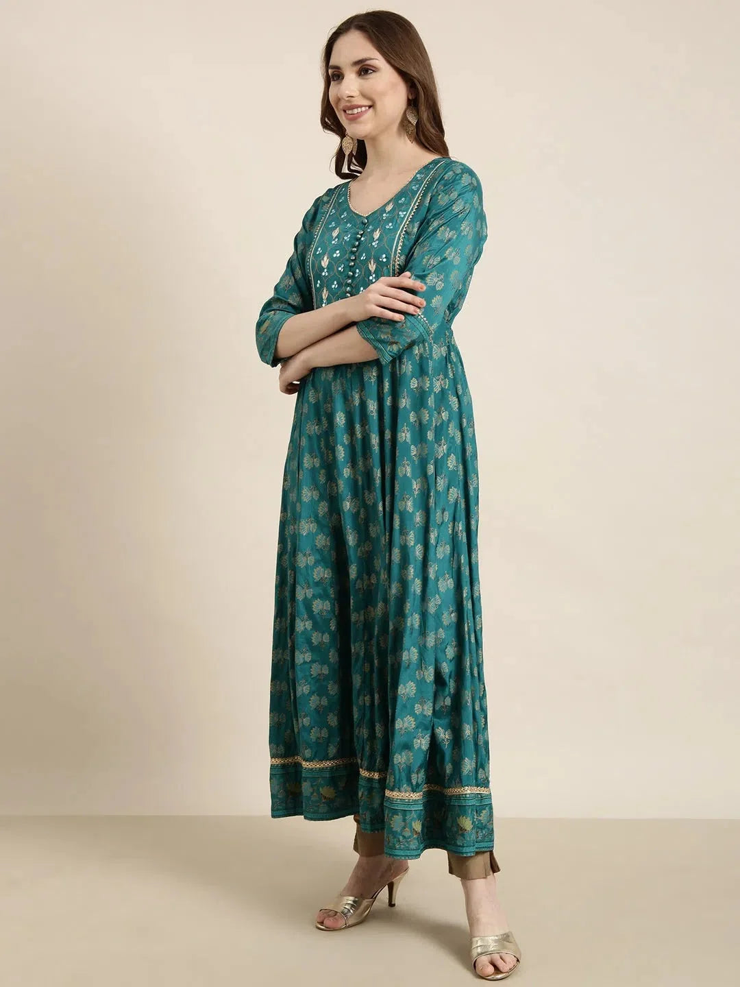 Green Floral Anarkali Kurta with Dupatta | Anarkali Gown