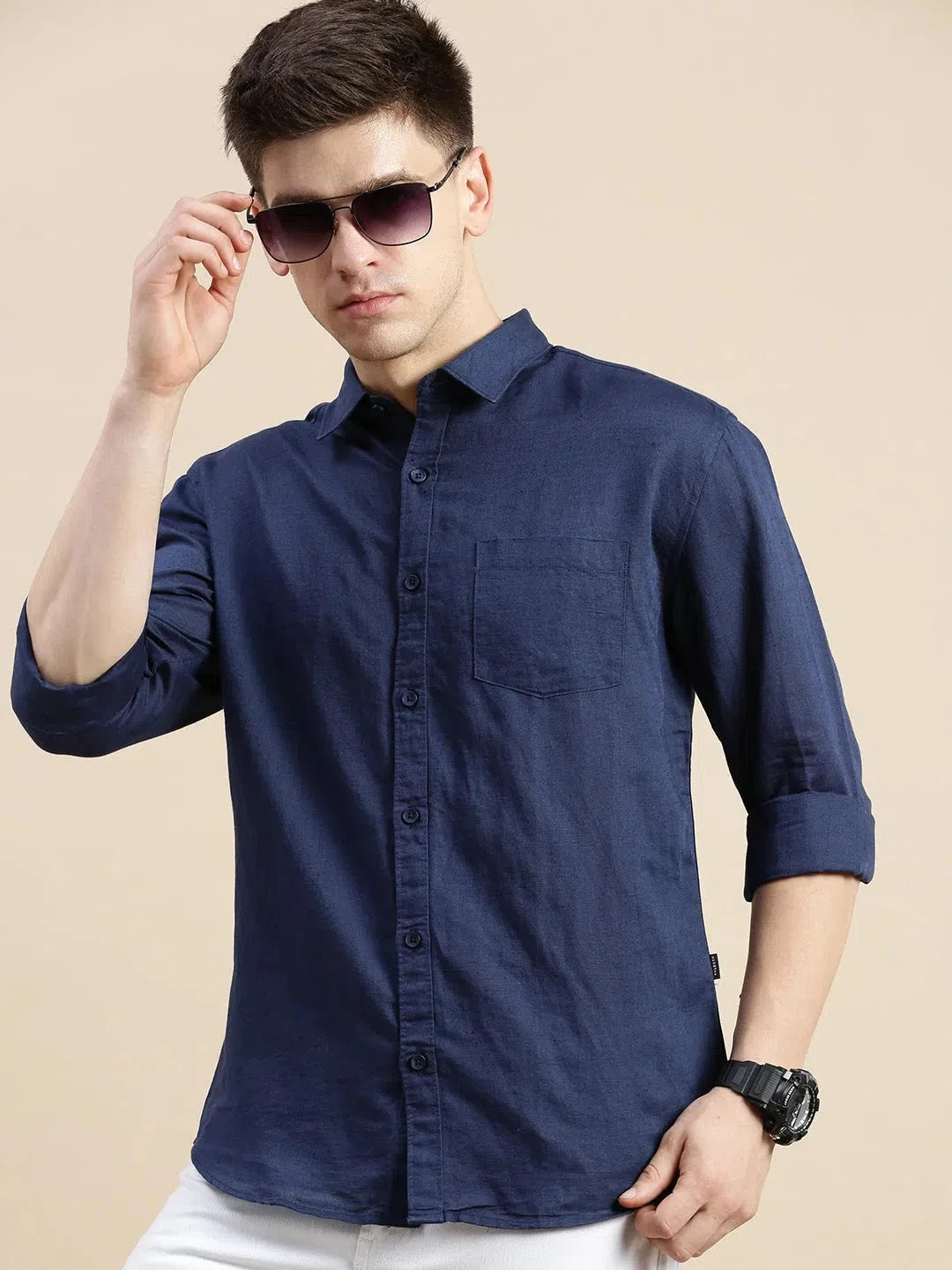 Navy Solid Mens Shirt - DesiQlo Casual Cotton Shirt Style