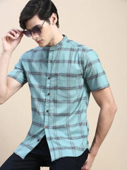 Men Green Checked Casual Shirt-AZARICHECKS-116-Seagreen