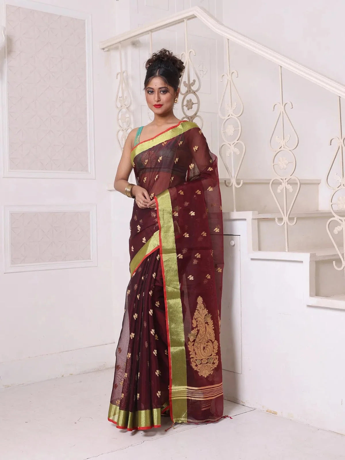Maroon Cotton Saree | Designer Sarees India