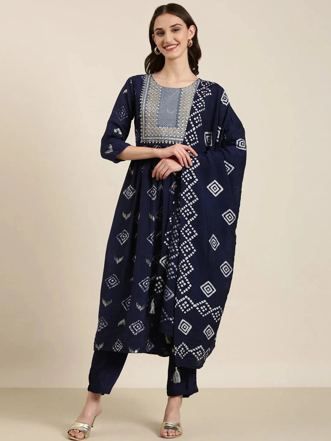 Navy Geometric Kurta Set | Women's Designer Indian Kurta Sets