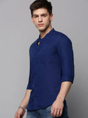 Men Navy Solid Casual Shirt-LISHALINEN-3052-Navyblue