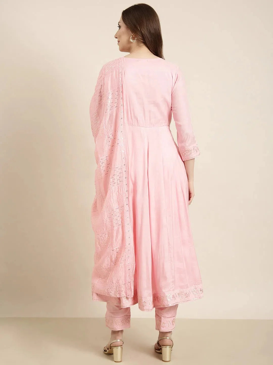 Pink Cotton Anarkali Kurta Set for Women | Solid Design